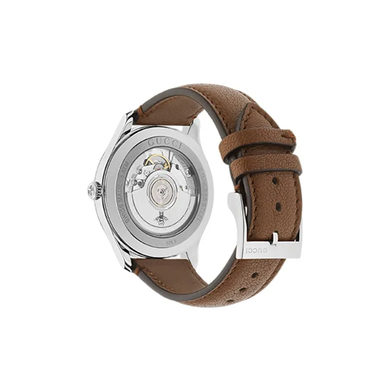GUCCI G Timeless Collection Wrist Watch Automatic Mechanical Movement Leather Strap Beige Watch Dial Men's Watches-1