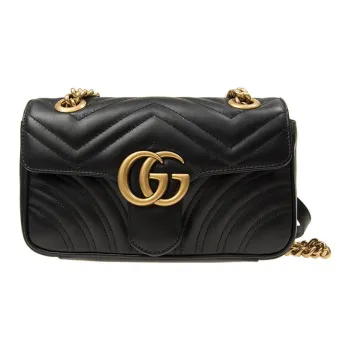 GUCCI GG Marmont Mini Shoulder Bag Matelasse Chevron Black