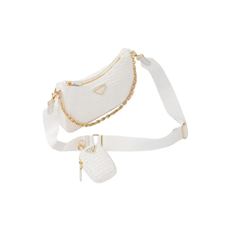 PRADA Re-Edition Natural Raffia Fiber With Leather Detail 3-in-1 Shoulder Bag Crossbody Bag Handbag Women's White-2