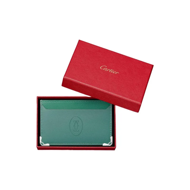 CARTIER Must De Cartier Calfskin Card Holder Women's Sand Gold Stone Color-3