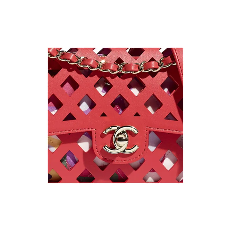 CHANEL Classic Flap CF Calfskin & Fabric & Metal Crossbody Bag, Shoulder Bag Women's Red-4