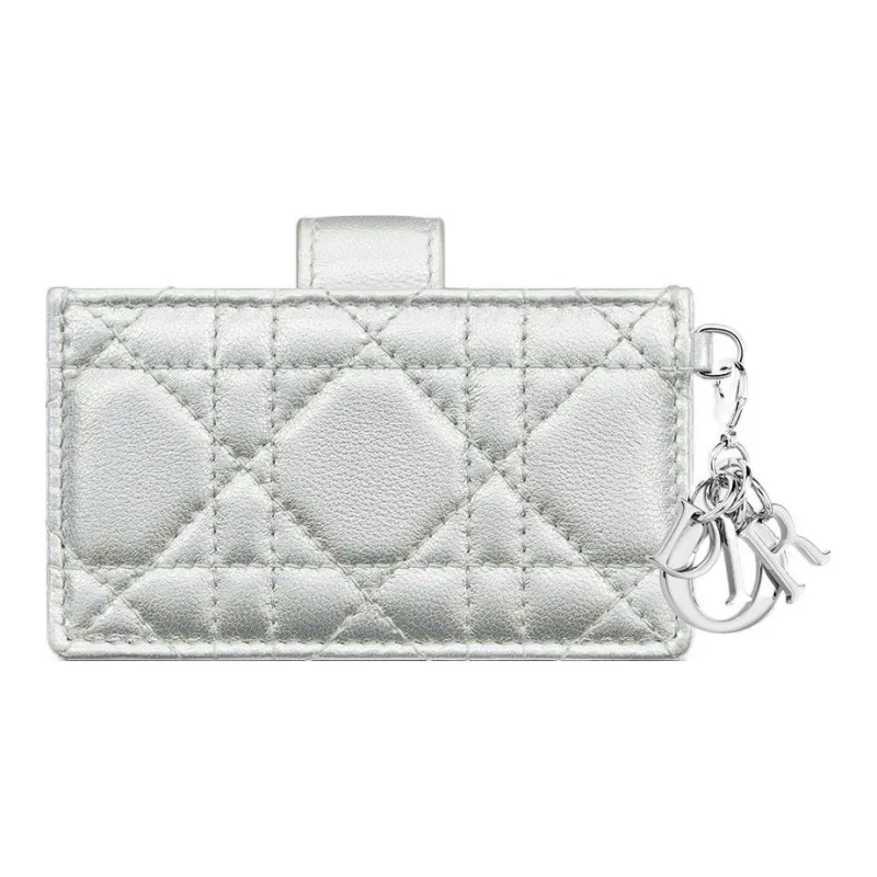 DIOR Lady Dior Lambskin Card Holder, Wallet Women's Silver-1