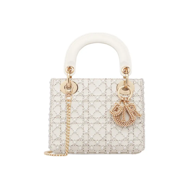 DIOR Lady Dior Cow Leather Dior Bag Shoulder Bag Crossbody Bag Handbag Mini Women's Milk White-0