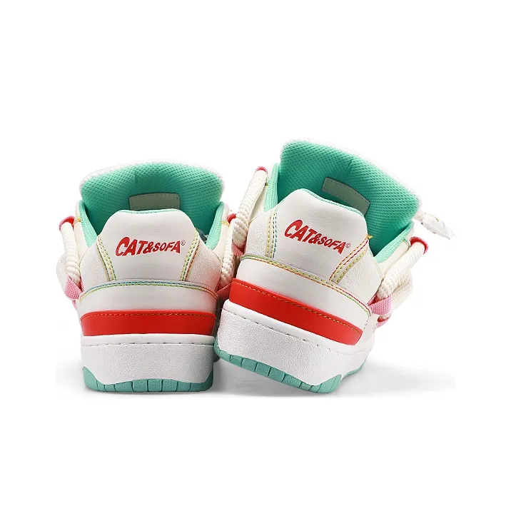 Cat&Sofa Dreadlocks Series Skateboard Shoes Unisex White Red-3
