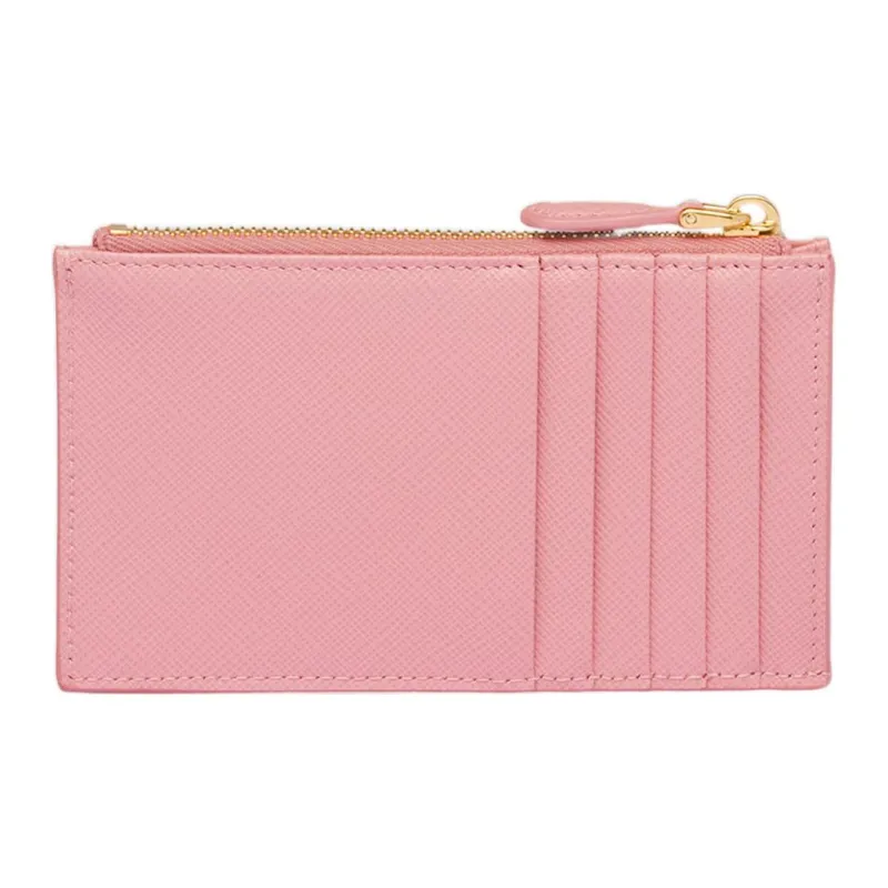 PRADA Saffiano Leather Card Holder Wallet Women's Petal Pink-1
