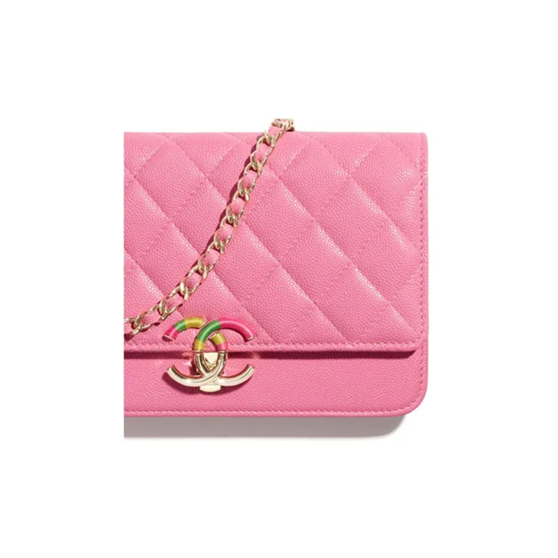 CHANEL Metal With Embossed Calfskin Crossbody Bag Wallet Chain Bag Shoulder Bag Women's Pink-4