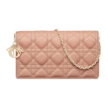 DIOR Lady Dior Lambskin One Shoulder Crossbody Clutches Women's Pink