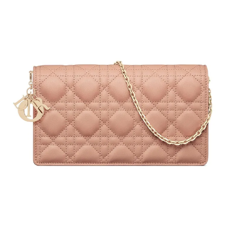 DIOR Lady Dior Lambskin One Shoulder Crossbody Clutches Women's Pink-0