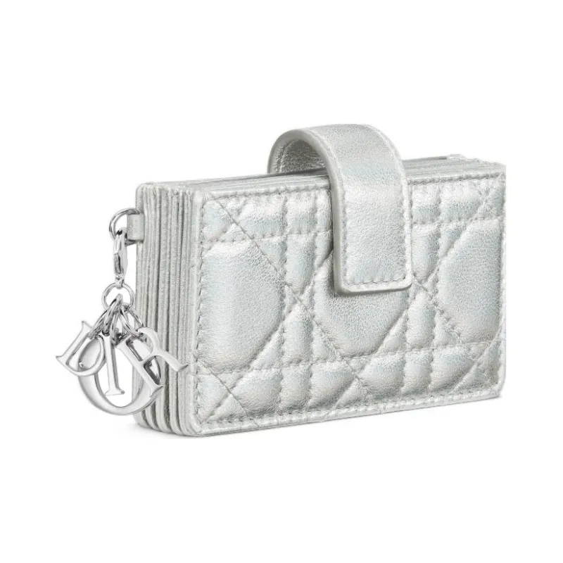 DIOR Lady Dior Lambskin Card Holder, Wallet Women's Silver-2