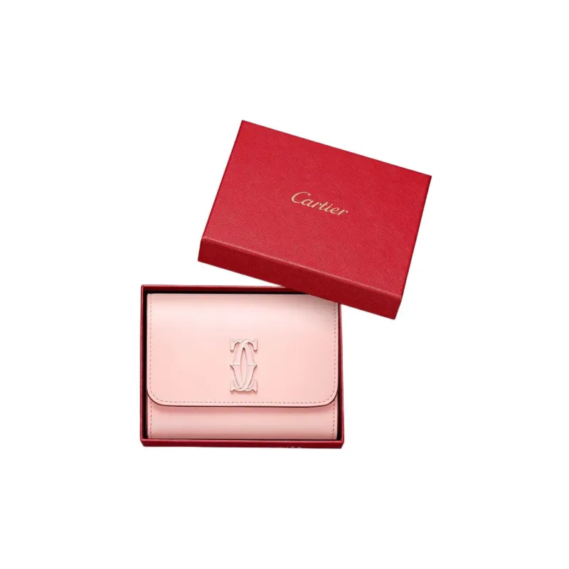CARTIER Calfskin Wallet Mini Women's Pink-3