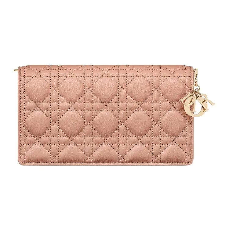 DIOR Lady Dior Lambskin One Shoulder Crossbody Clutches Women's Pink-4
