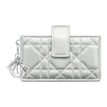 DIOR Lady Dior Lambskin Card Holder, Wallet Women's Silver