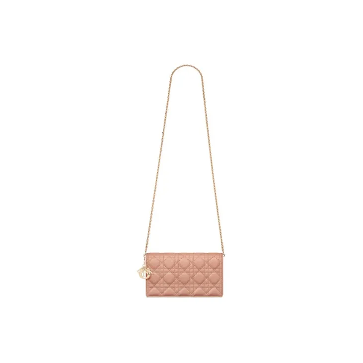 DIOR Lady Dior Lambskin One Shoulder Crossbody Clutches Women's Pink-3