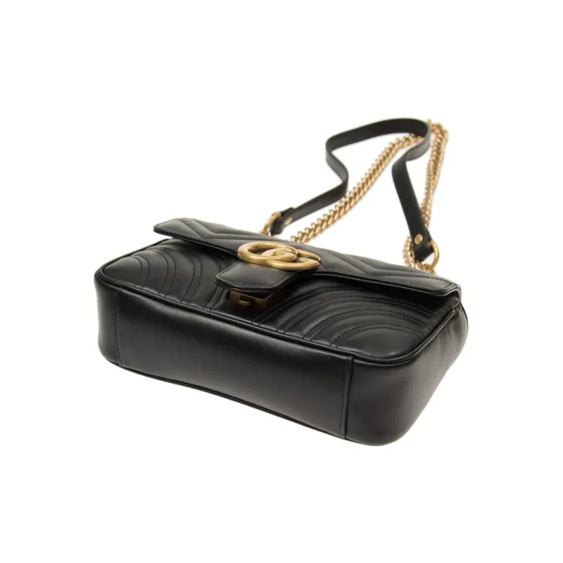 GUCCI GG Marmont Mini Shoulder Bag Matelasse Chevron Black-3