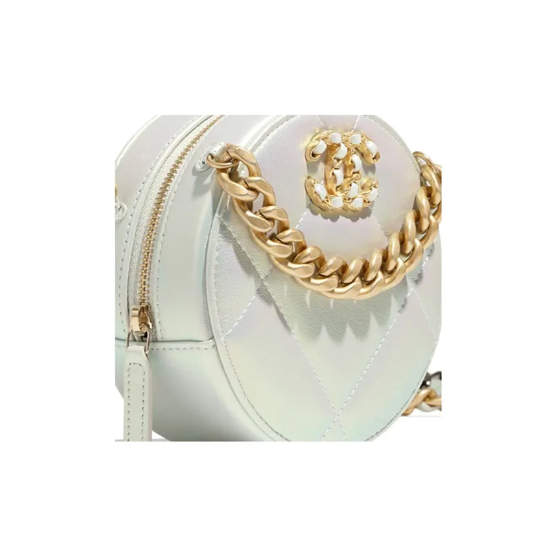 CHANEL 19Bag Calfskin Evening Bag, Round Bag, Chain Bag, Shoulder Bag, Crossbody Bag Women's White-3
