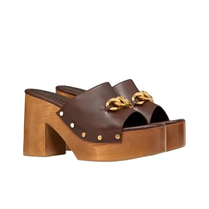 Valentino Vlogo Slide Slippers Women's Brown-2
