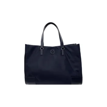 TORY BURCH Ella Nylon With Leather Tote Bag Shopping Bag Handbag Shoulder Bag Large Size Women's Navy