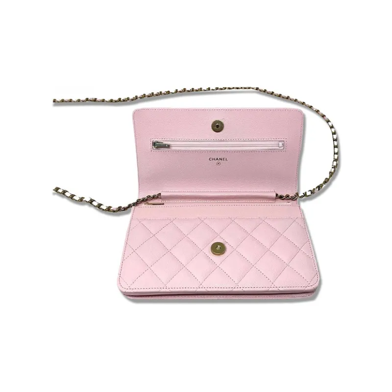CHANEL WOC Grain Embossed Cow Leather Wallet On Chain, Shoulder Bag, Crossbody Bag Women's Pink-2