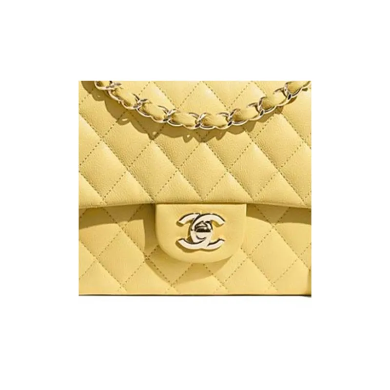 CHANEL Classic Flap CF Grain Calfskin & Metal Flap Bag, Shoulder Bag, Crossbody Bag Women's Yellow-4