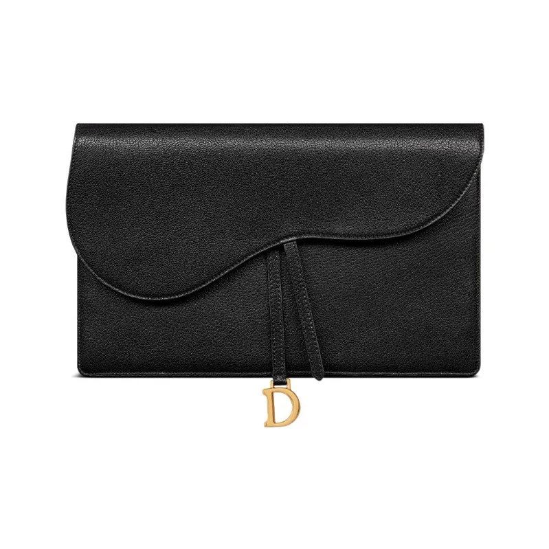 DIOR Saddle Goatskin Clutch Regular Women's Black-0