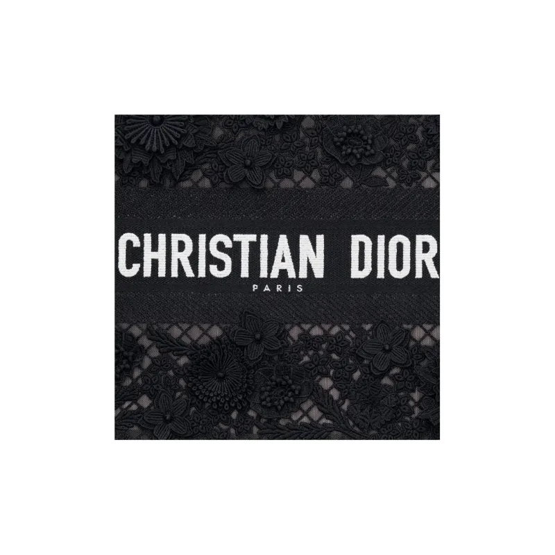 DIOR BookTote Lace Embroidery Tote Bag Shopping Bag Handbag Medium Size Women's Black-4