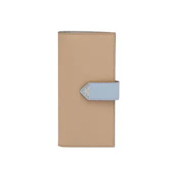 PRADA Leather Wallet Large Size Women's Sand/Light Blue