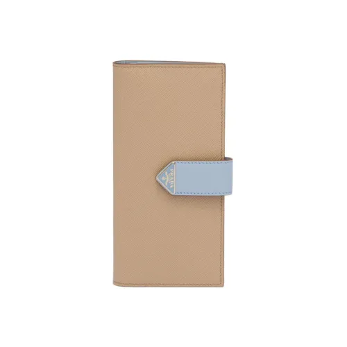 PRADA Leather Wallet Large Size Women's Sand/Light Blue