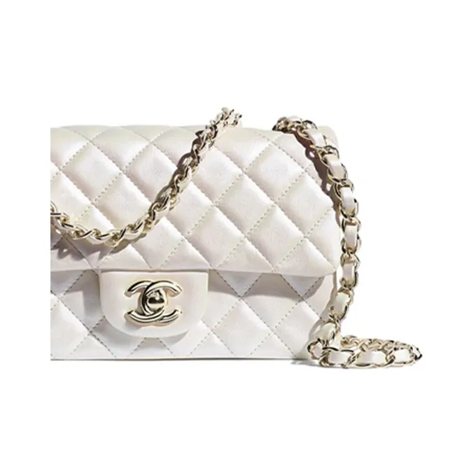 CHANEL Calfskin Chain Bag, Shoulder Bag Unisex White-4