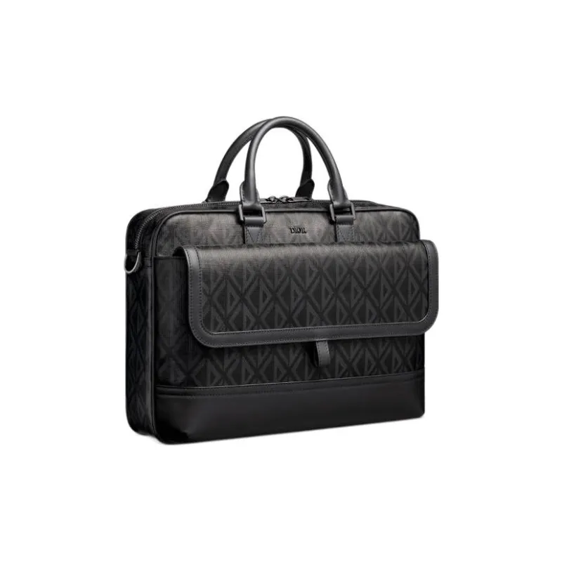 DIOR Canvas With Smooth Calfskin Portable Briefcase Men's Black-1