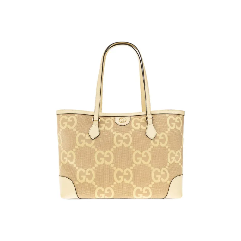 GUCCI Ophidia Canvas With Leather Tote Bag, Shopping Bag, Canvas Bag, Handbag Medium Size Women's Beige/Yellow-0