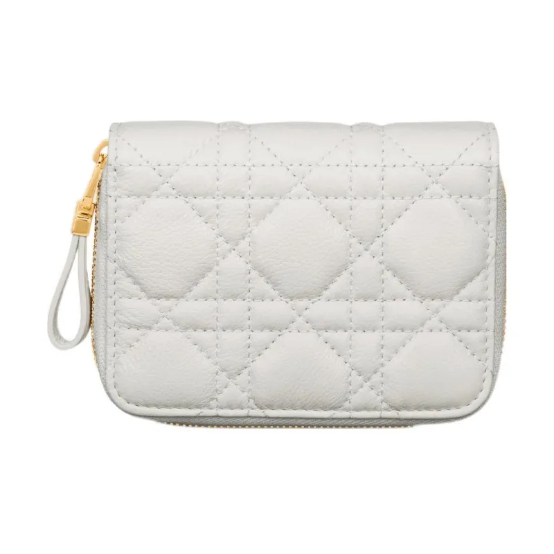 DIOR Calfskin Wallet Women's Silver Gray-4