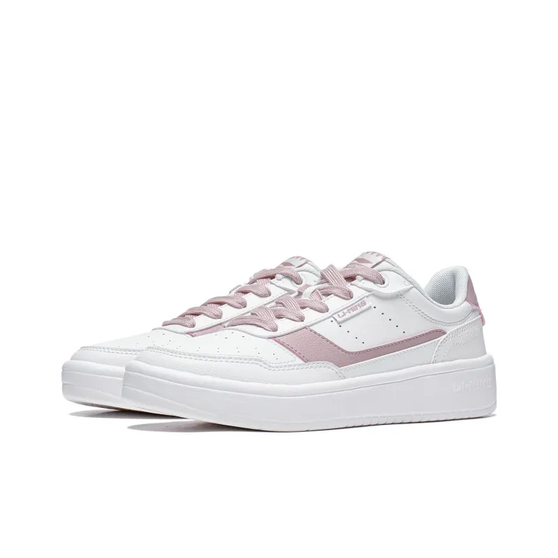 LiNing Relaxing Anti Slip Wear Resistant Low Top Skateboard Shoes Women's White Pink-2