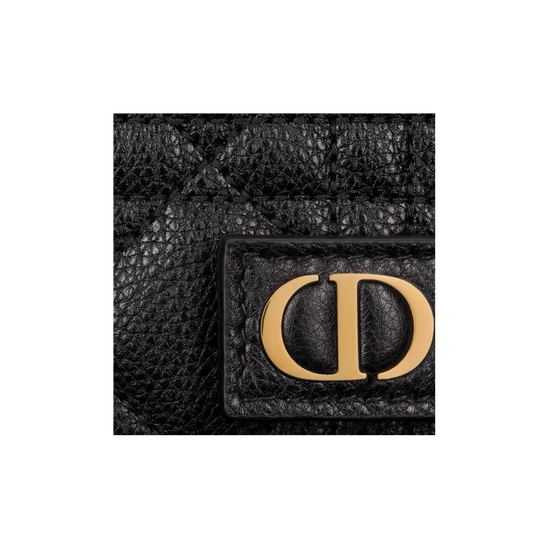DIOR Caro Calfskin Card Holder Wallet Women's Black-4