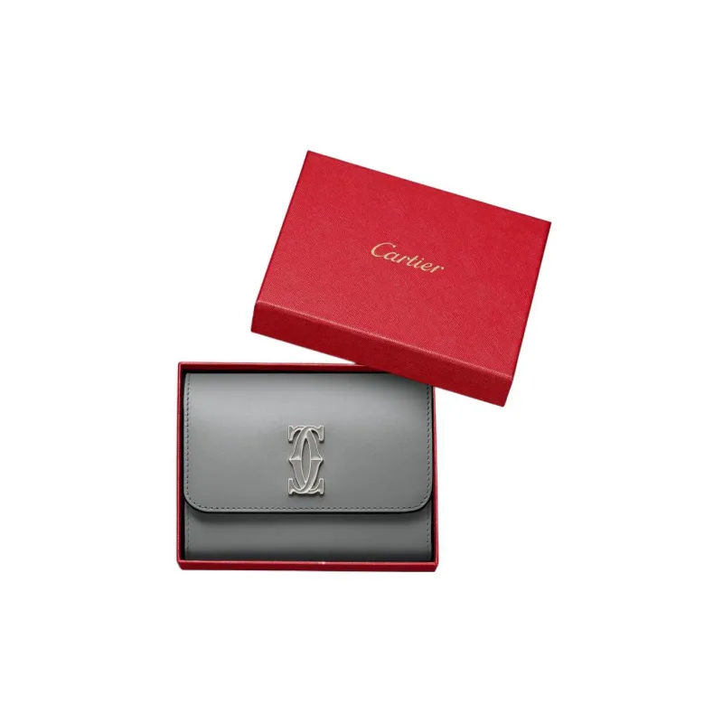 CARTIER Calfskin Wallet Mini Women's Gray-3