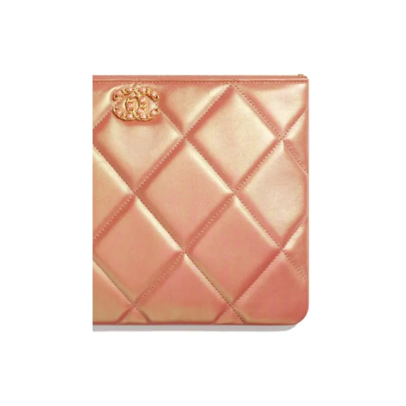 CHANEL 19Bag Iridescent Calfskin And Metal Clutch Women's Pink-4