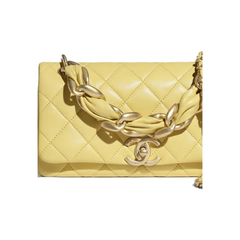 CHANEL 19Bag Smooth Sheepskin & Metal Handbag, Shoulder Bag, Crossbody Bag Women's Yellow/Gold-3