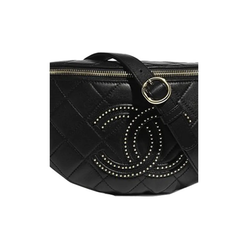 CHANEL Polished Lambskin Zip Bag, Chain Bag, Crossbody Bag, Fanny Pack Women's Black-4