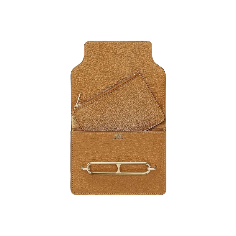 HERMES Roulis Goatskin Clutch Fanny Pack Wallet Women's 28 Caramel Caramel-2