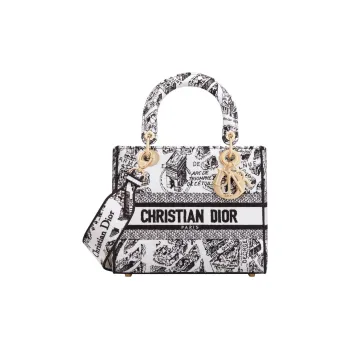 DIOR Lady D-Lite Embroidery Dior Bag Shoulder Bag Crossbody Bag Handbag Medium Size Women's White