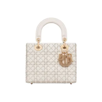 DIOR Lady Dior Calfskin Dior Bag Shoulder Bag Crossbody Bag Handbag Small Size Women's Milk White