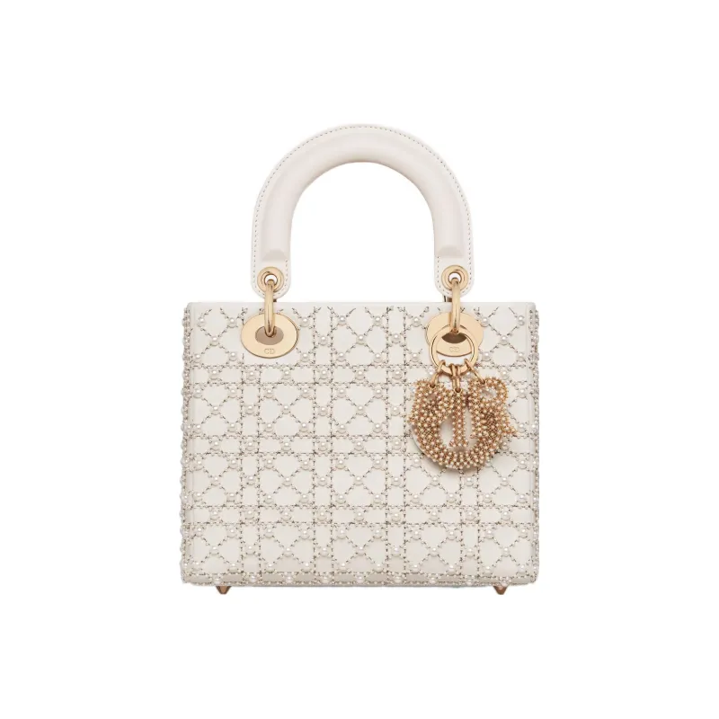 DIOR Lady Dior Calfskin Dior Bag Shoulder Bag Crossbody Bag Handbag Small Size Women's Milk White-0