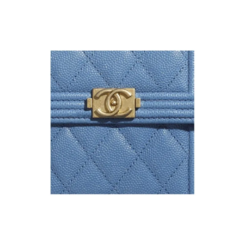 CHANEL Leboy Calfskin & Metal Wallet Trumpets Women's Blue-4
