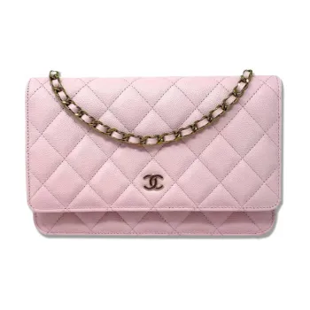 CHANEL WOC Grain Embossed Cow Leather Wallet On Chain, Shoulder Bag, Crossbody Bag Women's Pink