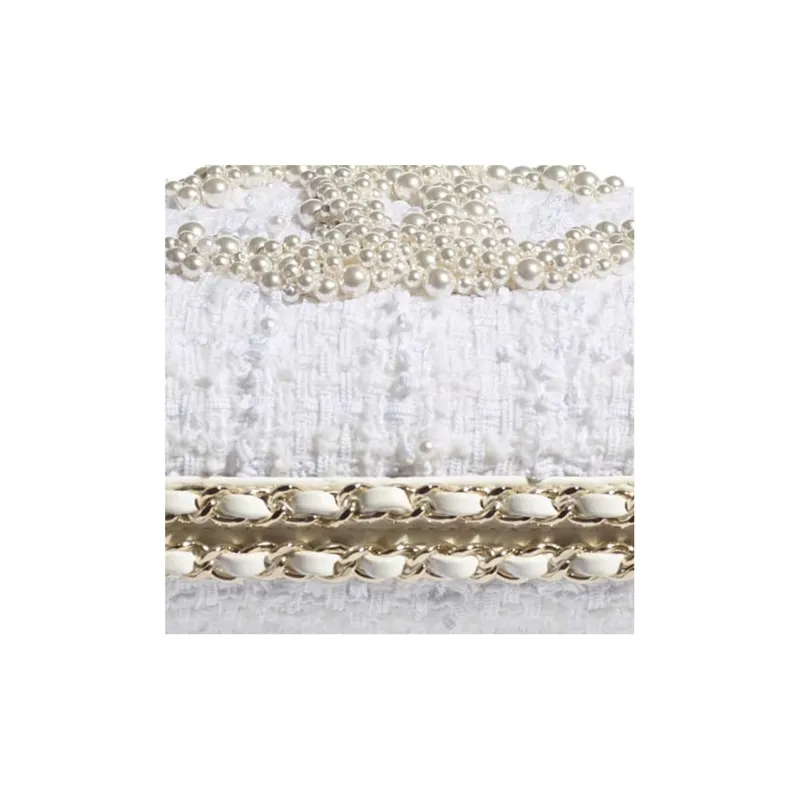 CHANEL Woolen Pearl Box, Runway Style Evening Bag Women's White-3