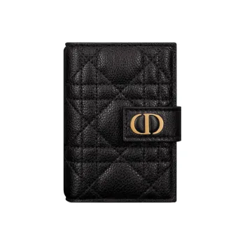 DIOR Caro Calfskin Card Holder Wallet Women's Black