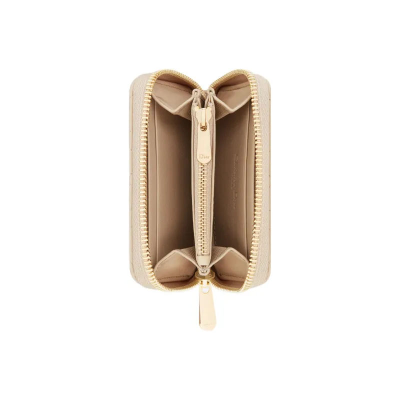DIOR Lady Dior Lambskin Coin Purse Wallet Trumpets Women's Sand-2