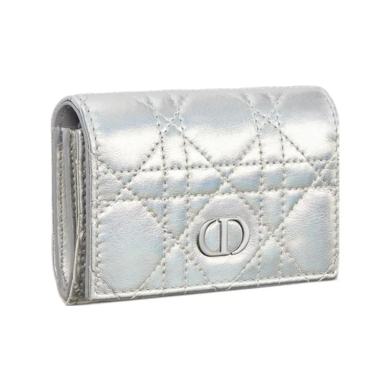DIOR Caro Sheepskin Wallet Extra Small Women's Silver-1