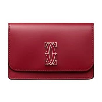 CARTIER Calfskin Card Holder Women's Cherry Red