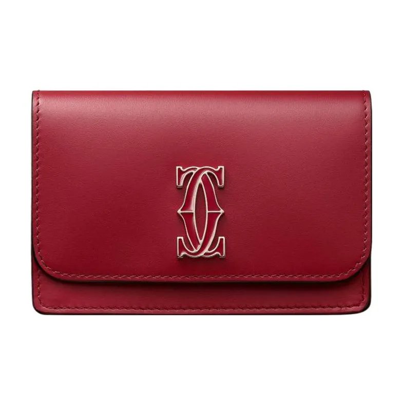CARTIER Calfskin Card Holder Women's Cherry Red-0