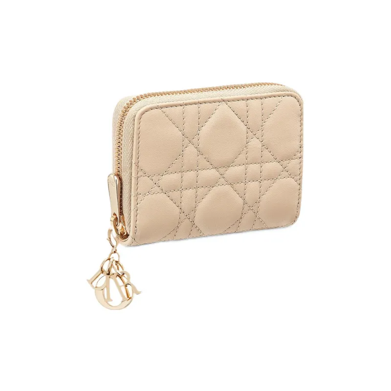 DIOR Lady Dior Lambskin Coin Purse Wallet Trumpets Women's Sand-1